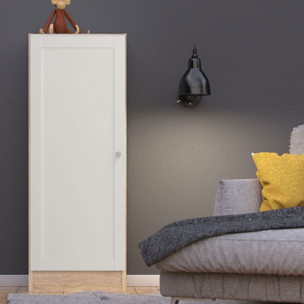 Baskon Low Narrow Wooden Storage Cabinet with 1 White Door in Oak