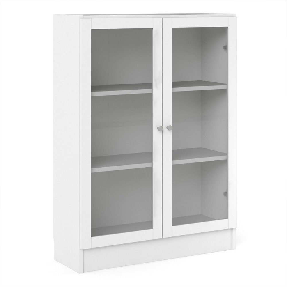 Baskon Low Wide Wooden Display Cabinet with 2 Glass Doors in White