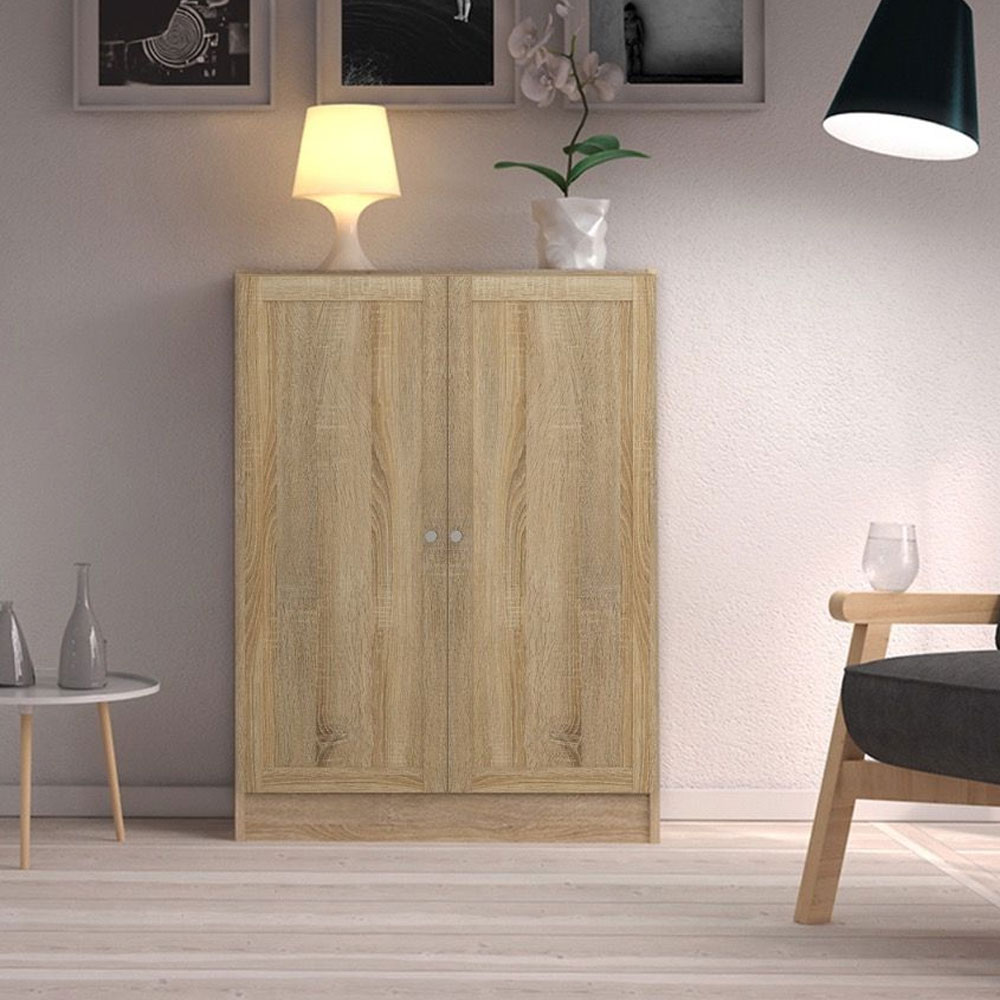 Baskon Low Wide Wooden Storage Cabinet with 2 Doors in Oak