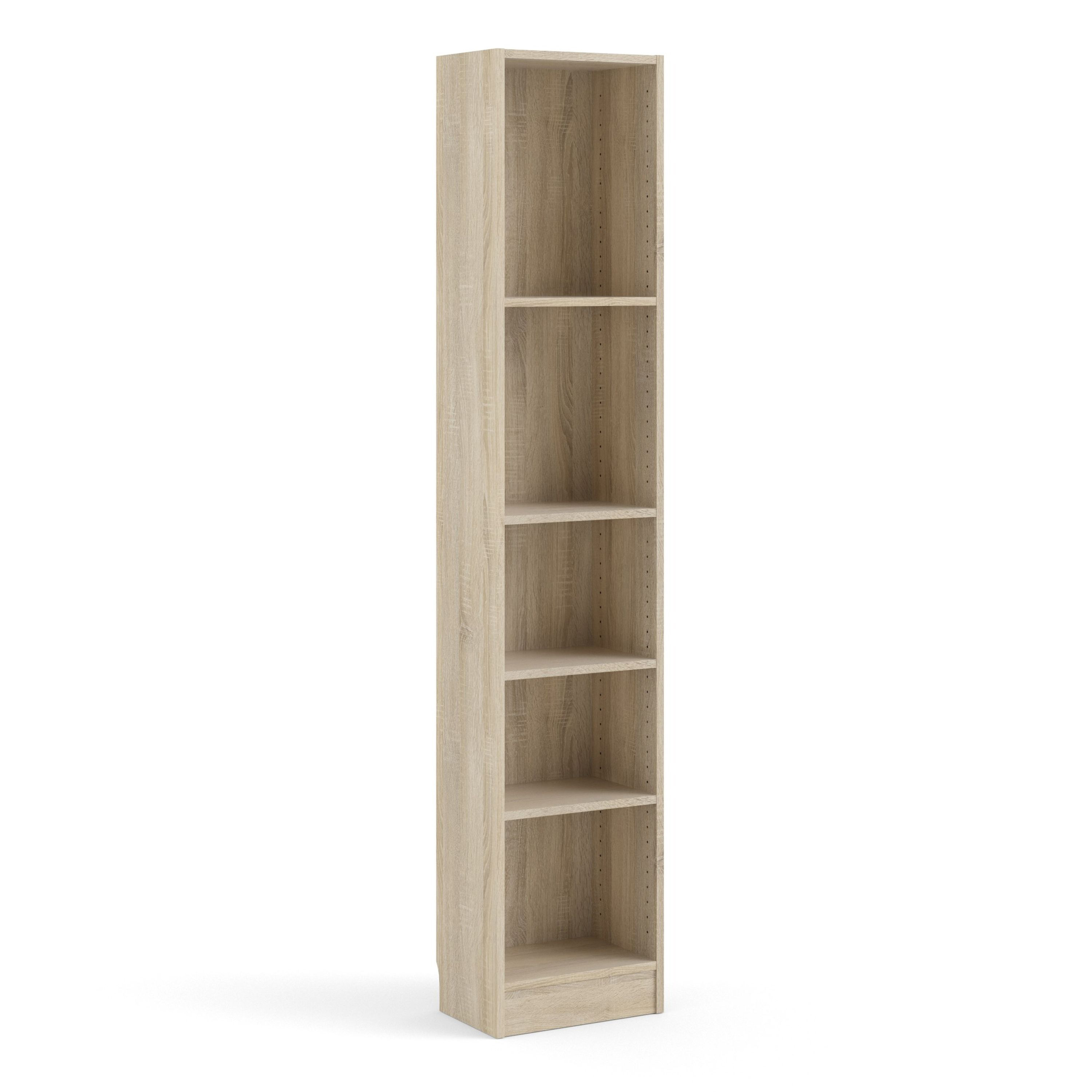 Baskon Narrow Wooden Bookcase With 5 Shelves In Oak