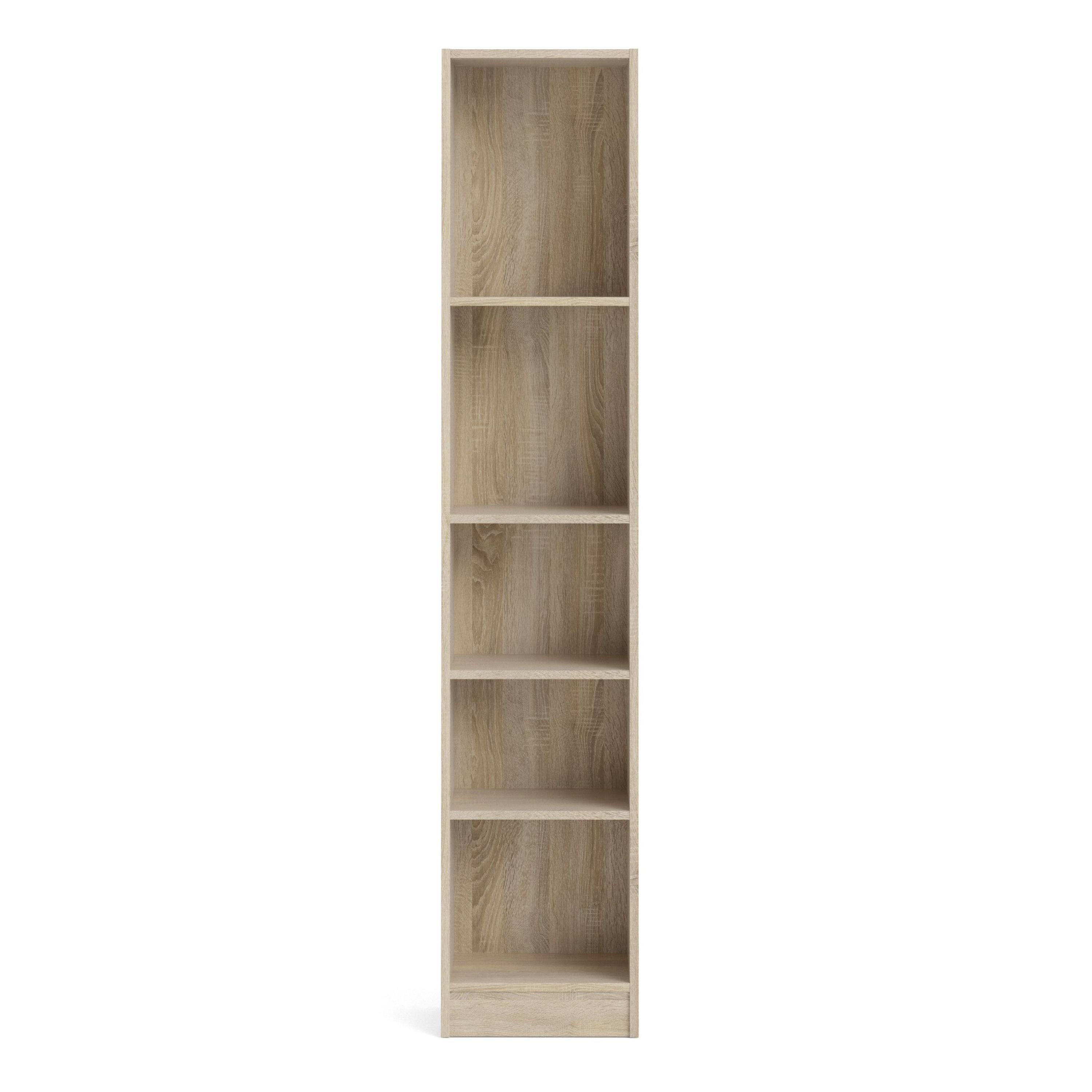 Baskon Narrow Wooden Bookcase With 5 Shelves In Oak