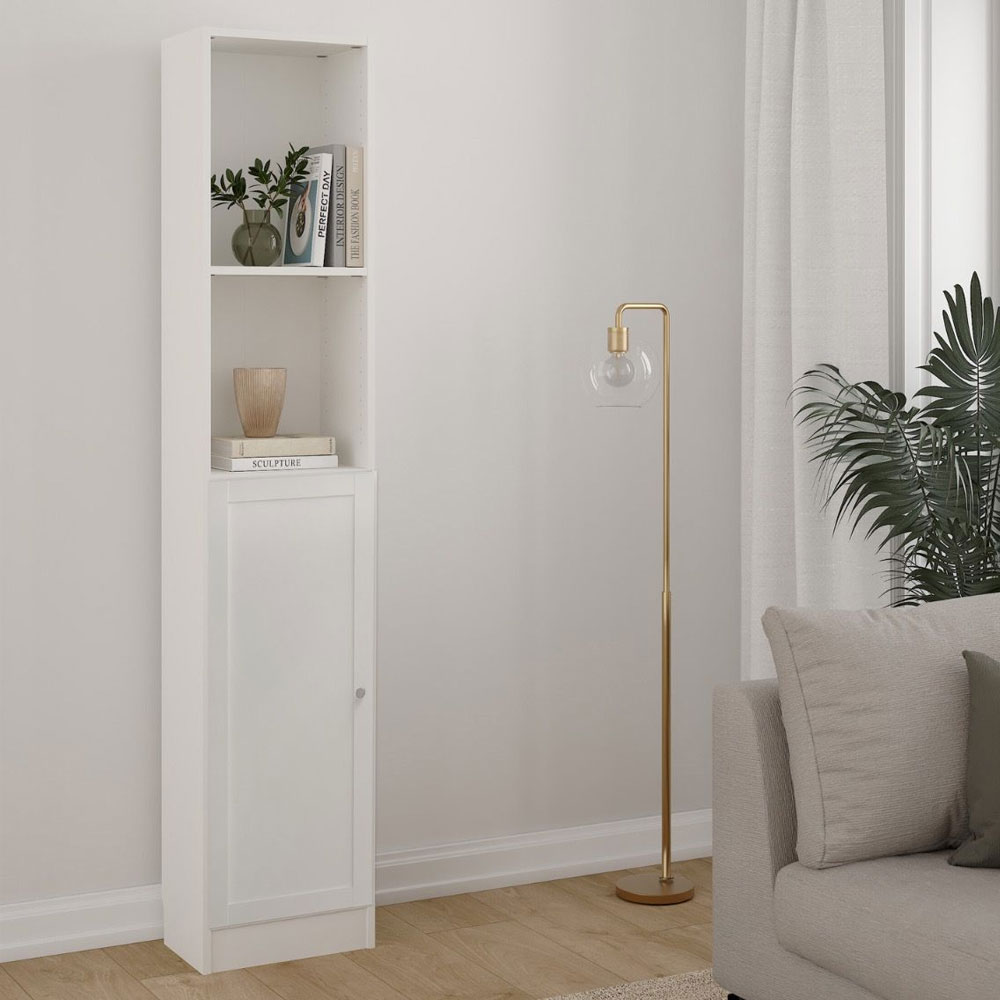 Baskon Tall Narrow Wooden Bookcase in White