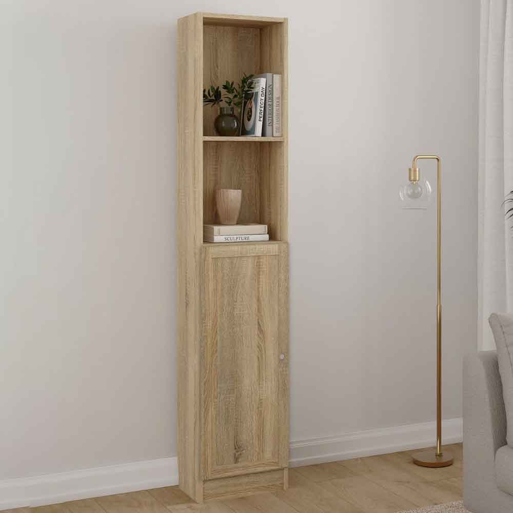 Baskon Tall Narrow Wooden Display Cabinet with 1 Door in Oak