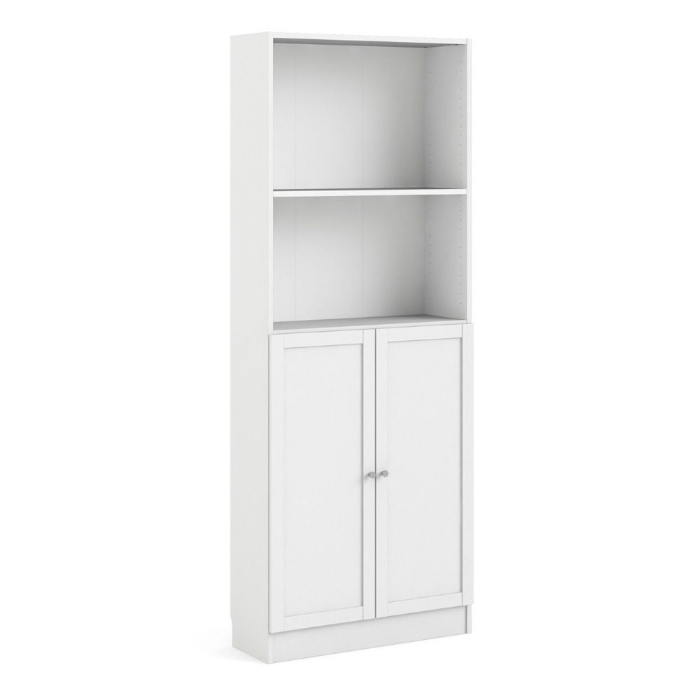 Baskon Tall Wide Wooden Bookcase with 2 Doors in White