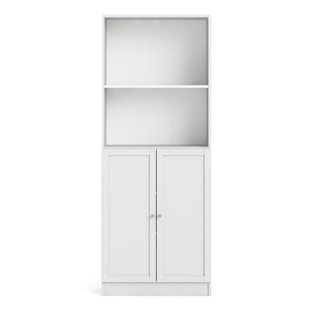 Baskon Tall Wide Wooden Bookcase with 2 Doors in White