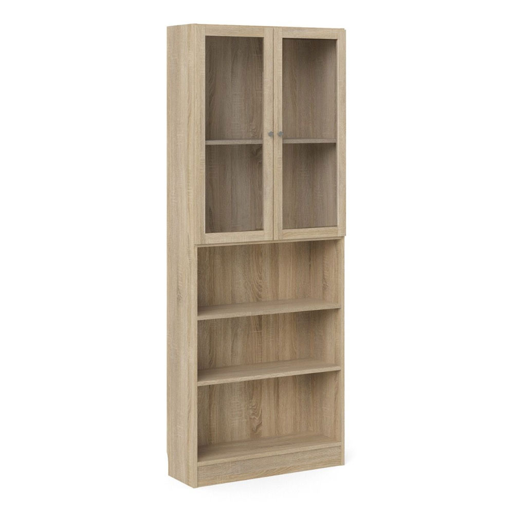 Baskon Tall Wide Wooden Display Cabinet with 2 Glass Doors in Oak