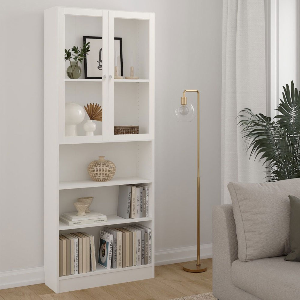 Baskon Tall Wide Wooden Display Cabinet with 2 Glass Doors in White