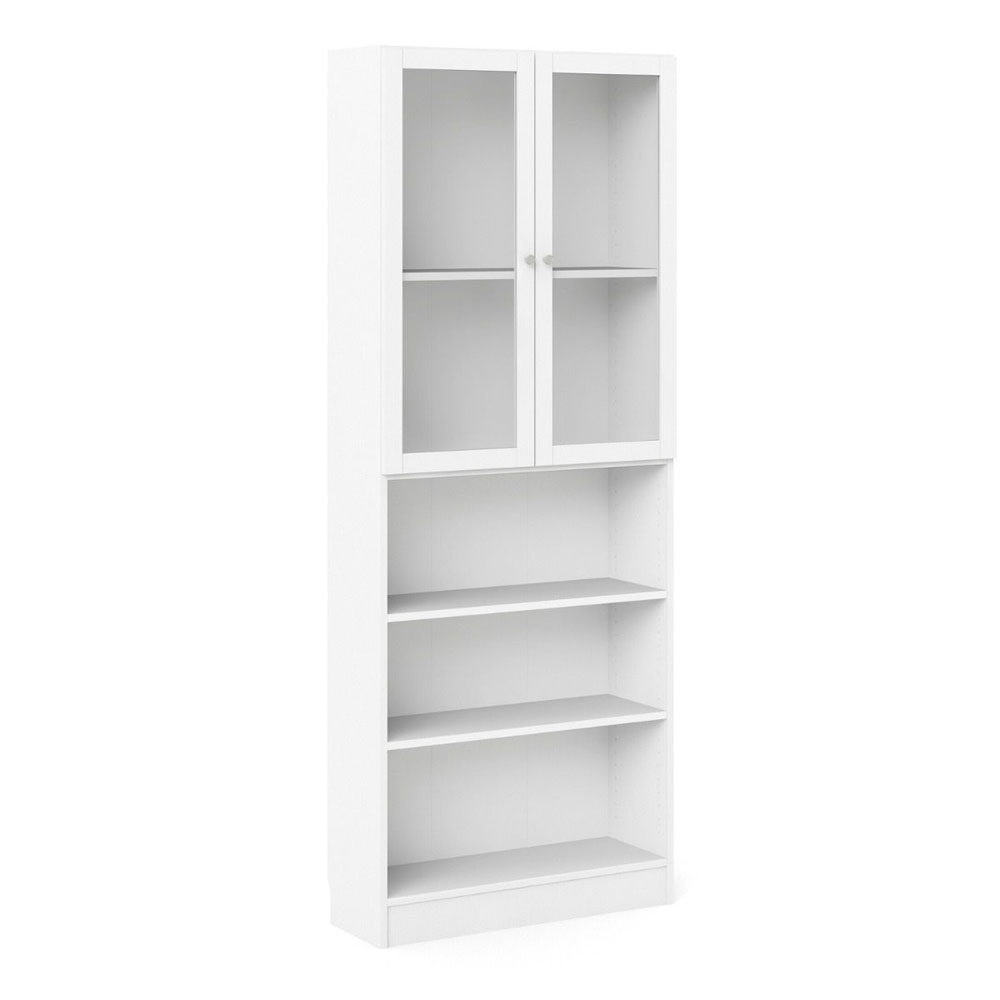 Baskon Tall Wide Wooden Display Cabinet with 2 Glass Doors in White