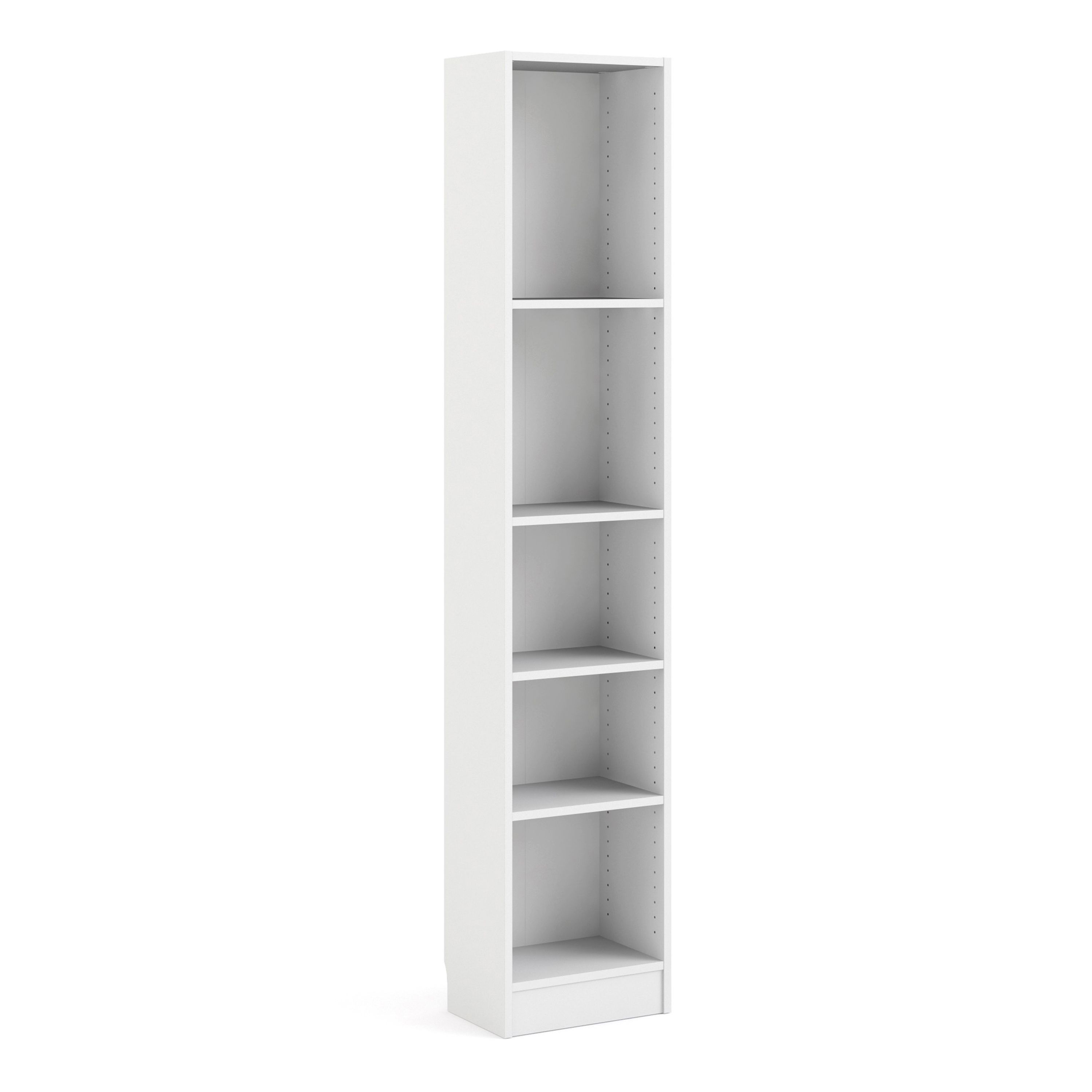 Baskon Narrow Wooden Bookcase With 5 Shelves In White