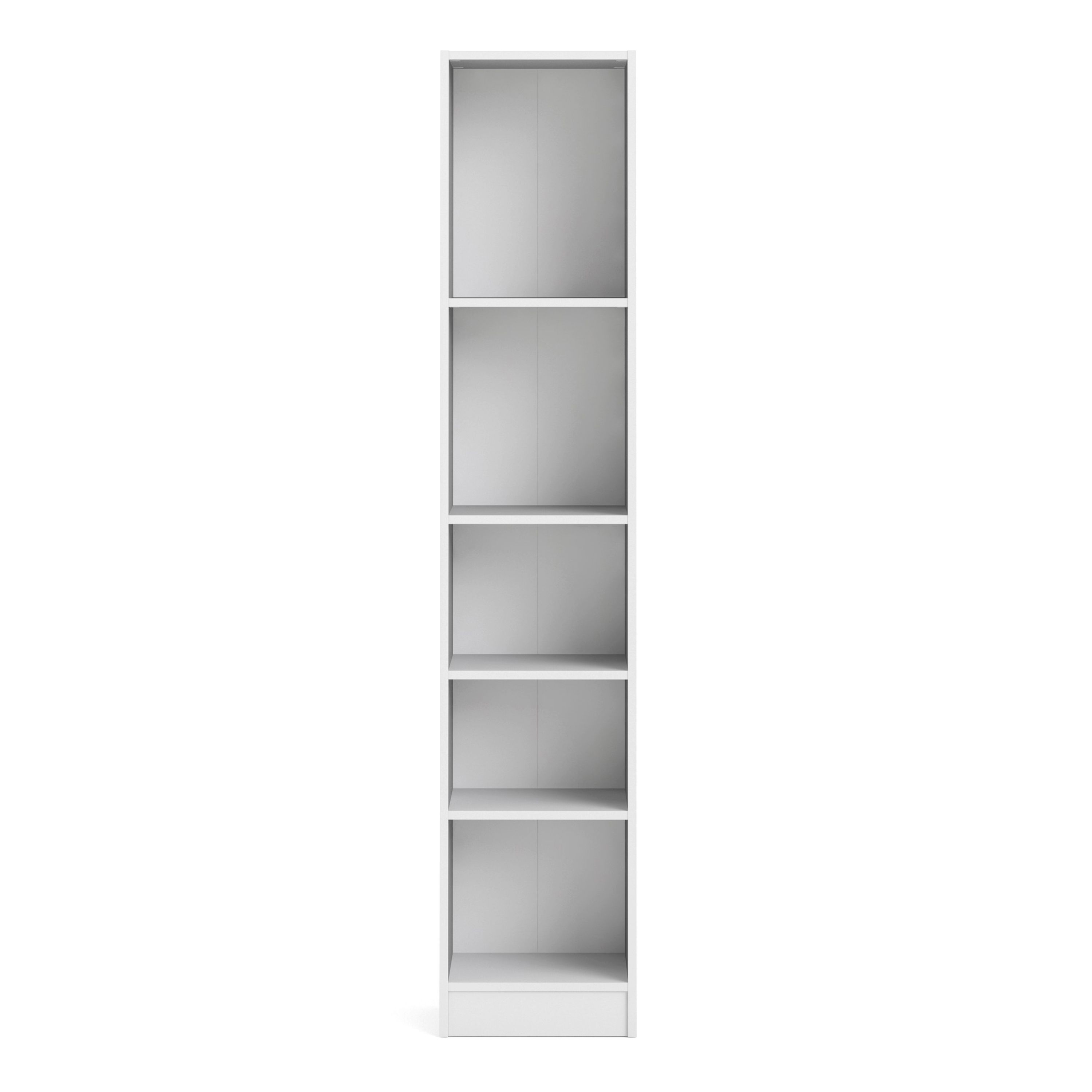 Baskon Narrow Wooden Bookcase With 5 Shelves In White
