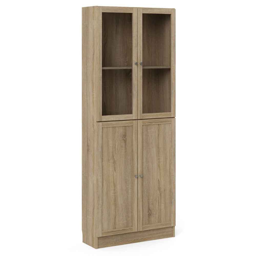 Baskon Tall Wooden Display Cabinet with 4 Doors in Oak
