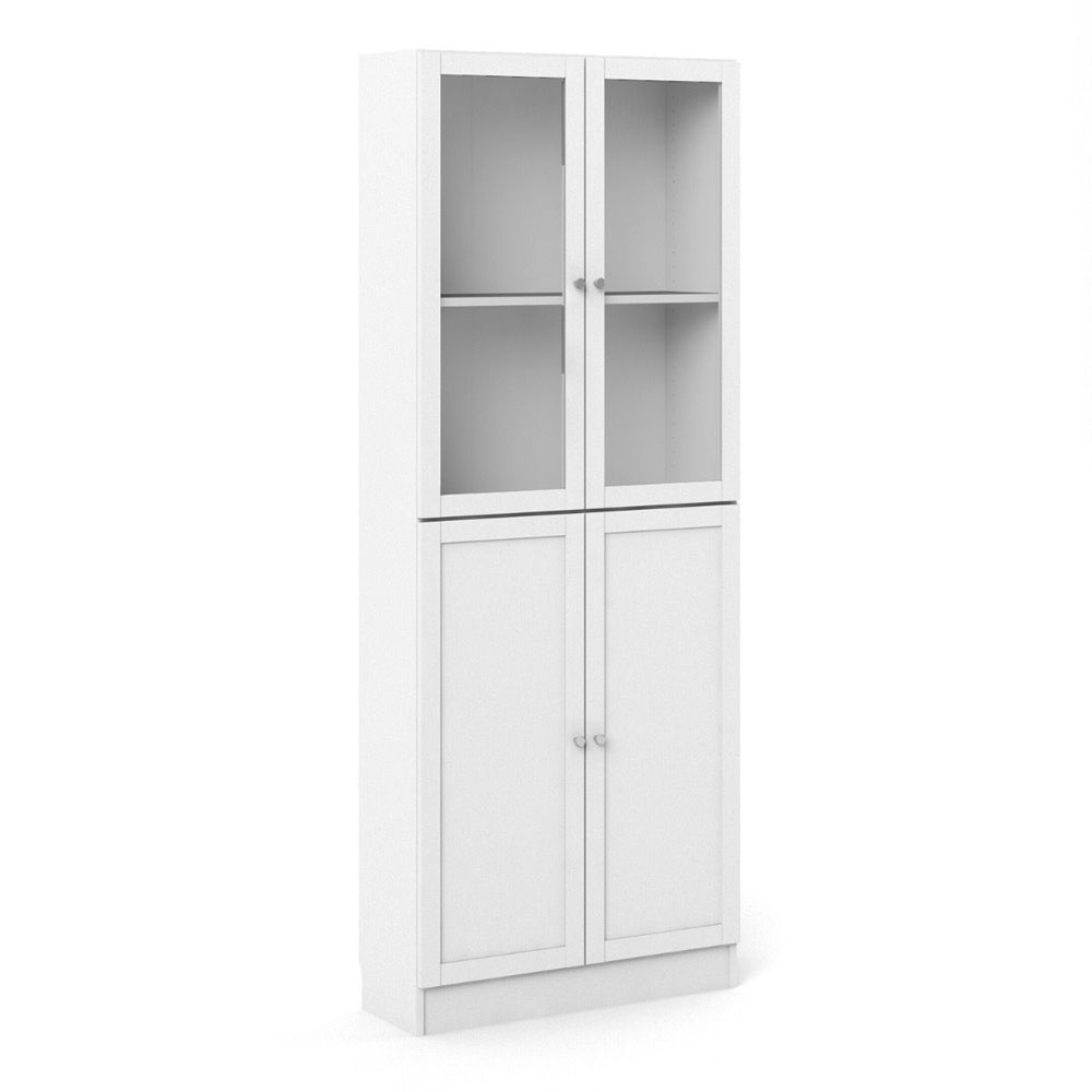 Baskon Tall Wooden Display Cabinet with 4 Doors in White