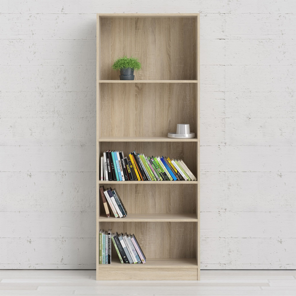 Baskon Wide Wooden Bookcase With 5 Shelves In Oak
