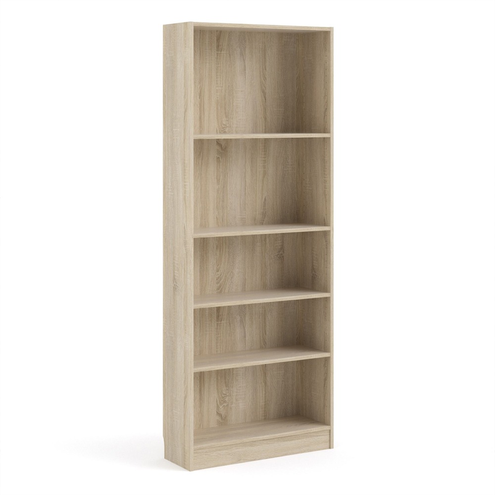 Baskon Wide Wooden Bookcase With 5 Shelves In Oak