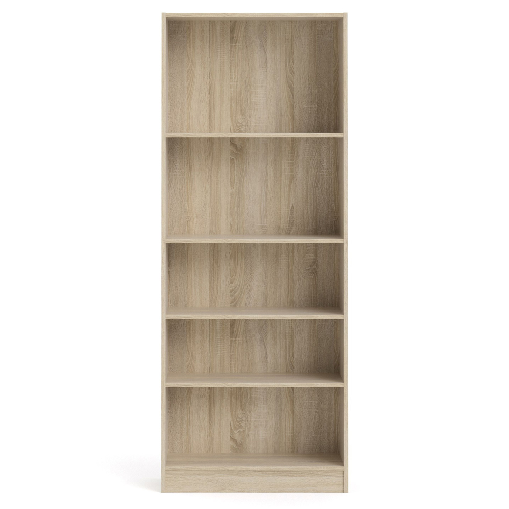 Baskon Wide Wooden Bookcase With 5 Shelves In Oak