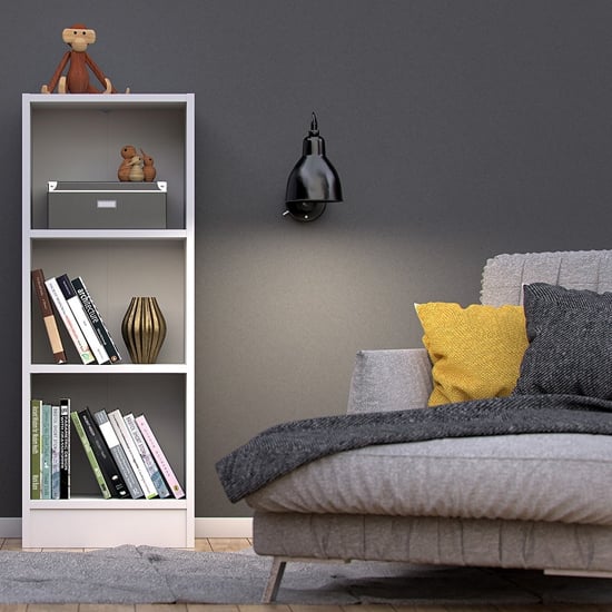 Baskon Wooden Narrow Bookcase With 3 Shelves In White