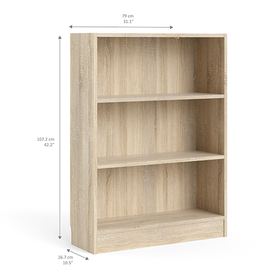Baskon Wooden Wide Bookcase With 3 Shelves In Oak