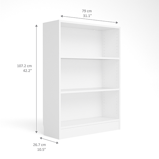 Baskon Wooden Wide Bookcase With 3 Shelves In White