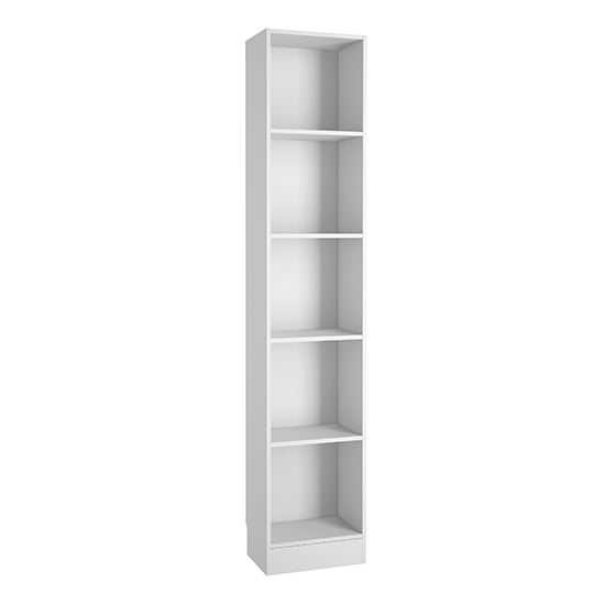 Product photograph of Baskon Wooden Tall Narrow 4 Shelves Bookcase In White from Furniture in Fashion