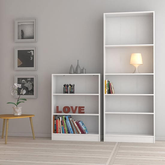 Baskon Wooden Wide Bookcase With 5 Shelves In White