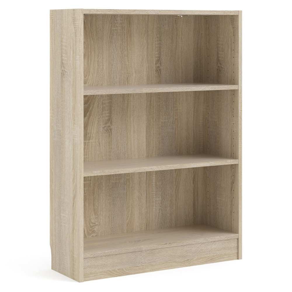 Baskon Wooden Wide Bookcase With 3 Shelves In Oak