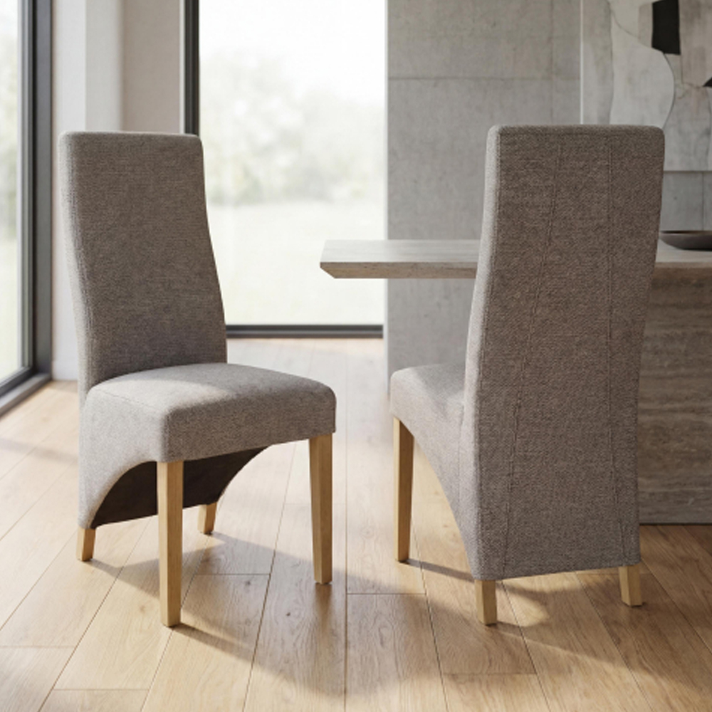 Basrah Mocha Weave Fabric Dining Chairs in Pair