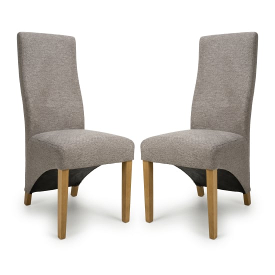 Read more about Basrah mocha fabric dining chairs with oak legs in pair