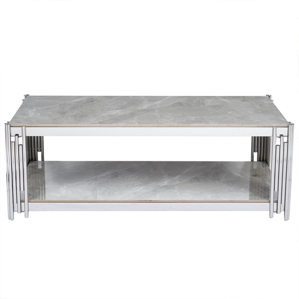 Bastia Grey Sintered Stone Top Coffee Table With Chrome Stainless Steel Frame