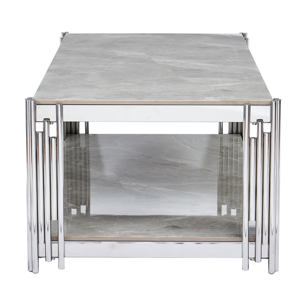 Bastia Grey Sintered Stone Top Coffee Table With Chrome Stainless Steel Frame