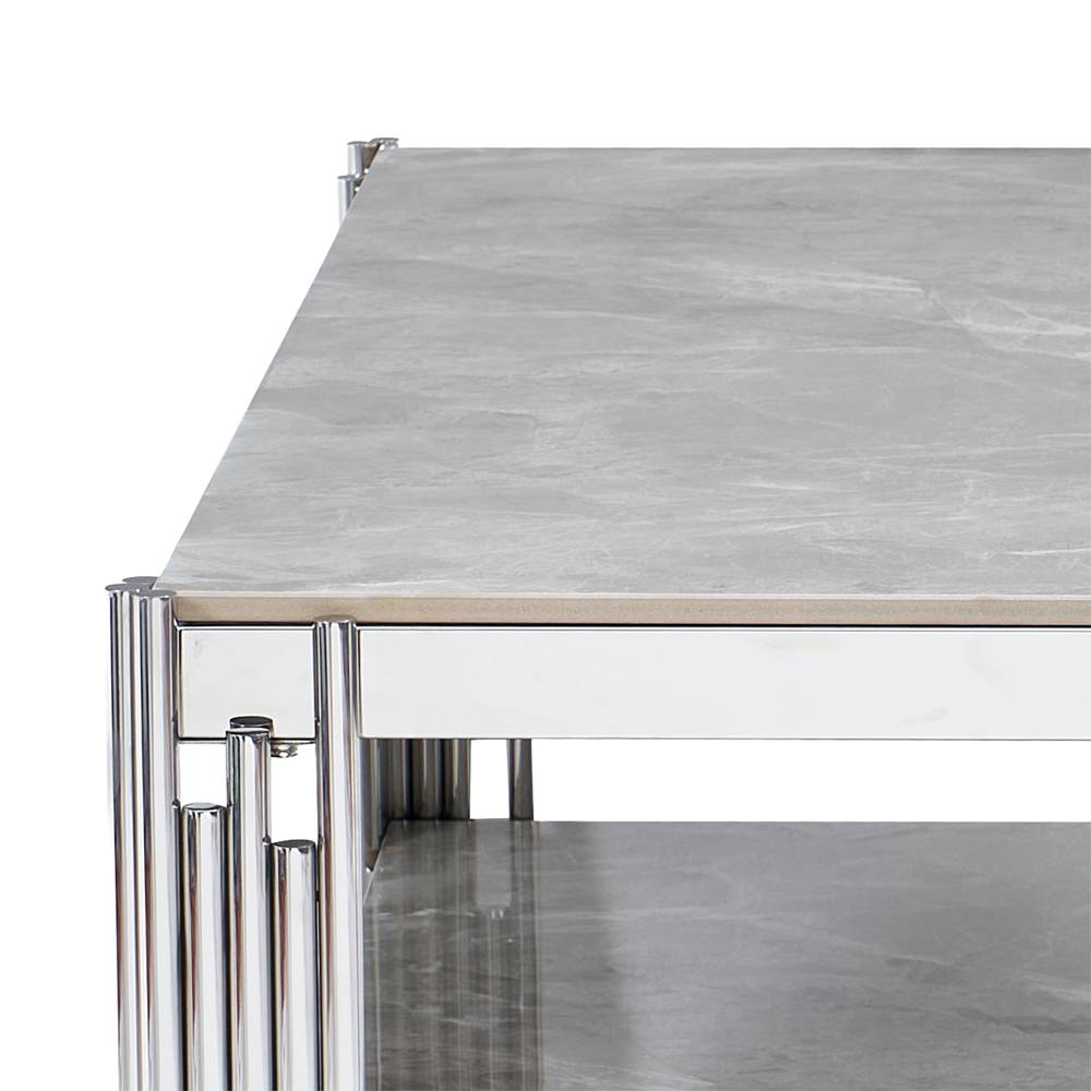 Bastia Grey Sintered Stone Top Coffee Table With Chrome Stainless Steel Frame