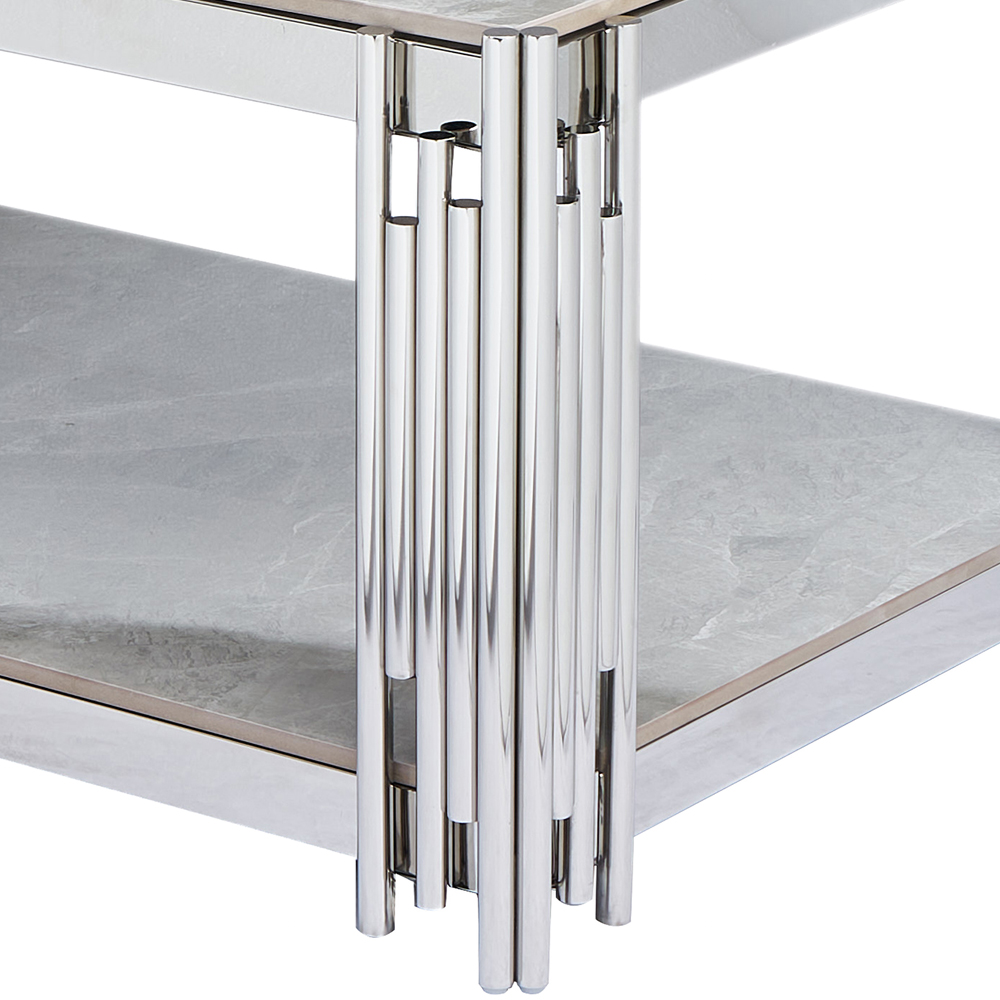 Bastia Grey Sintered Stone Top Coffee Table With Chrome Stainless Steel Frame