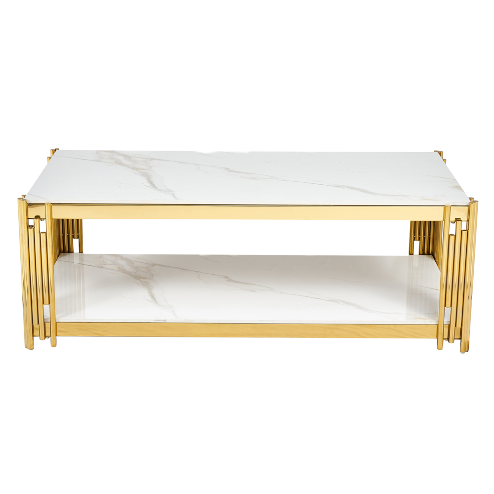 Bastia Grey Sintered Stone Top Coffee Table With Gold Stainless Steel Frame