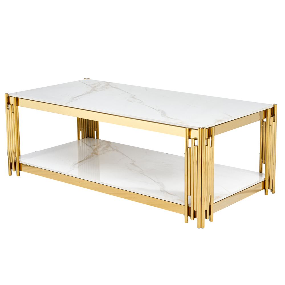 Bastia Grey Sintered Stone Top Coffee Table With Gold Stainless Steel Frame