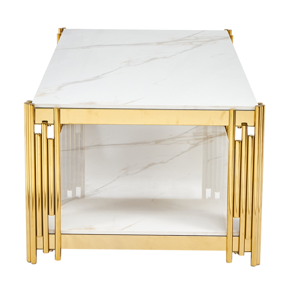 Bastia Grey Sintered Stone Top Coffee Table With Gold Stainless Steel Frame