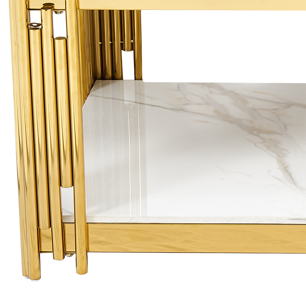 Bastia Grey Sintered Stone Top Coffee Table With Gold Stainless Steel Frame