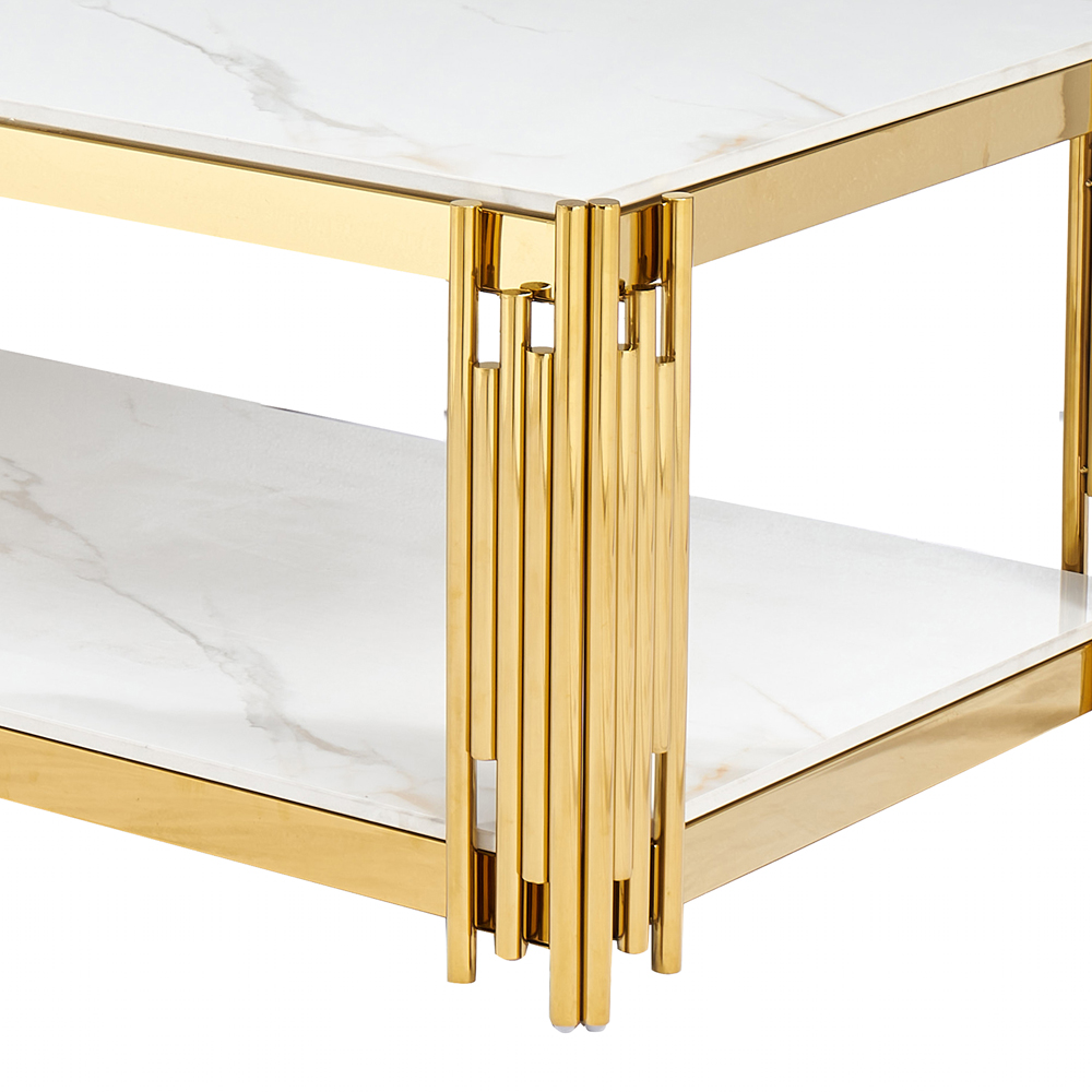 Bastia Grey Sintered Stone Top Coffee Table With Gold Stainless Steel Frame