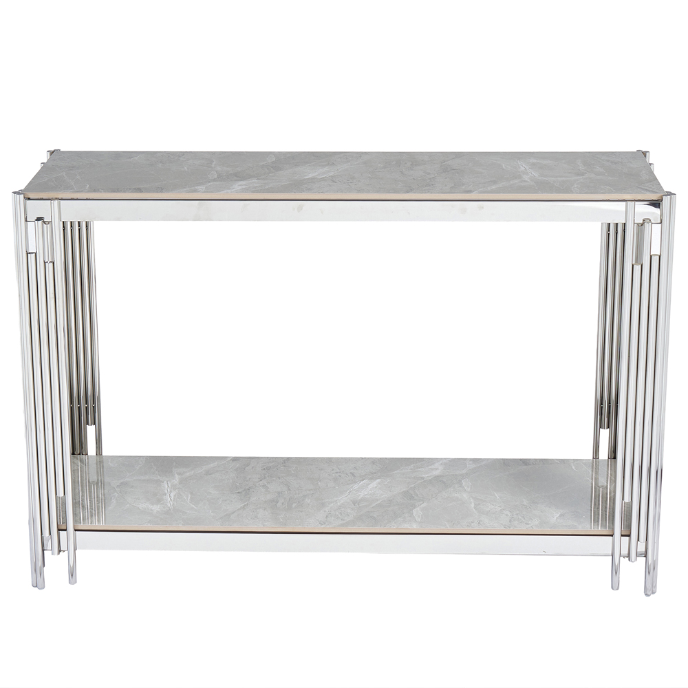 Bastia Grey Sintered Stone Top Console Table With Chrome Stainless Steel Frame