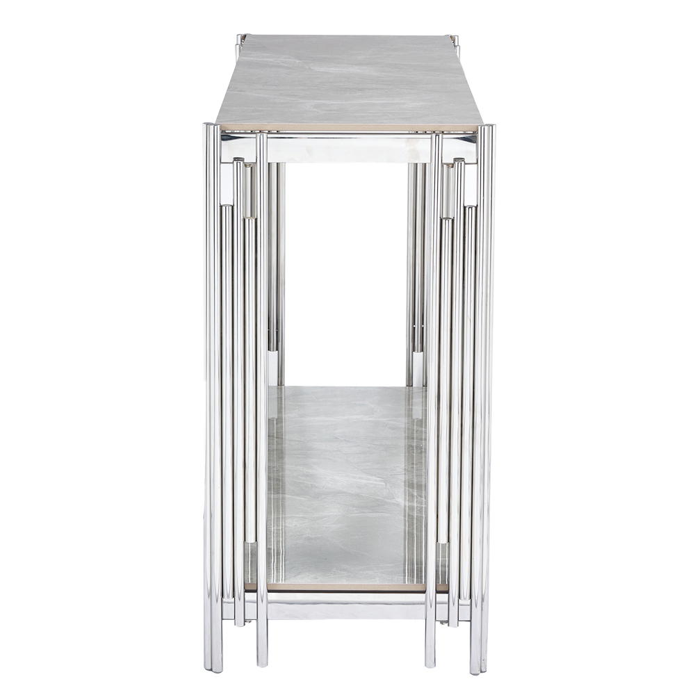 Bastia Grey Sintered Stone Top Console Table With Chrome Stainless Steel Frame