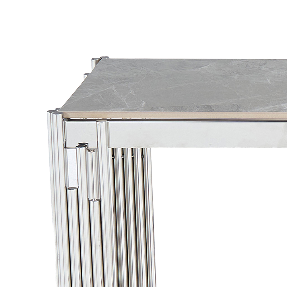 Bastia Grey Sintered Stone Top Console Table With Chrome Stainless Steel Frame