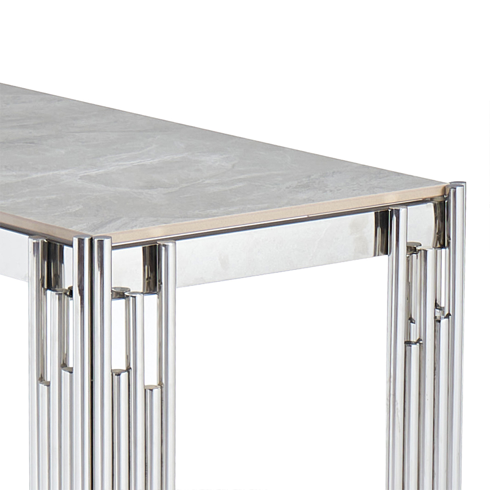 Bastia Grey Sintered Stone Top Console Table With Chrome Stainless Steel Frame