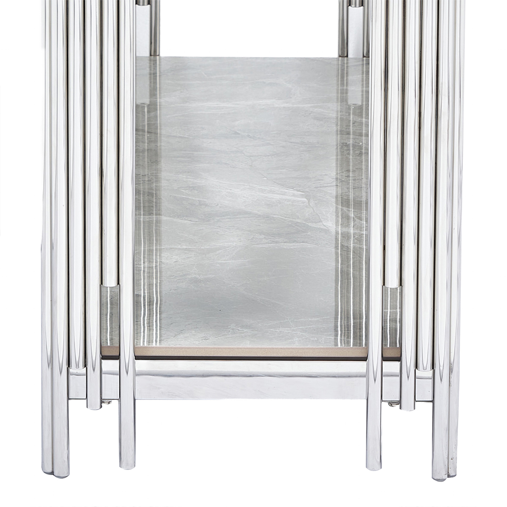 Bastia Grey Sintered Stone Top Console Table With Chrome Stainless Steel Frame