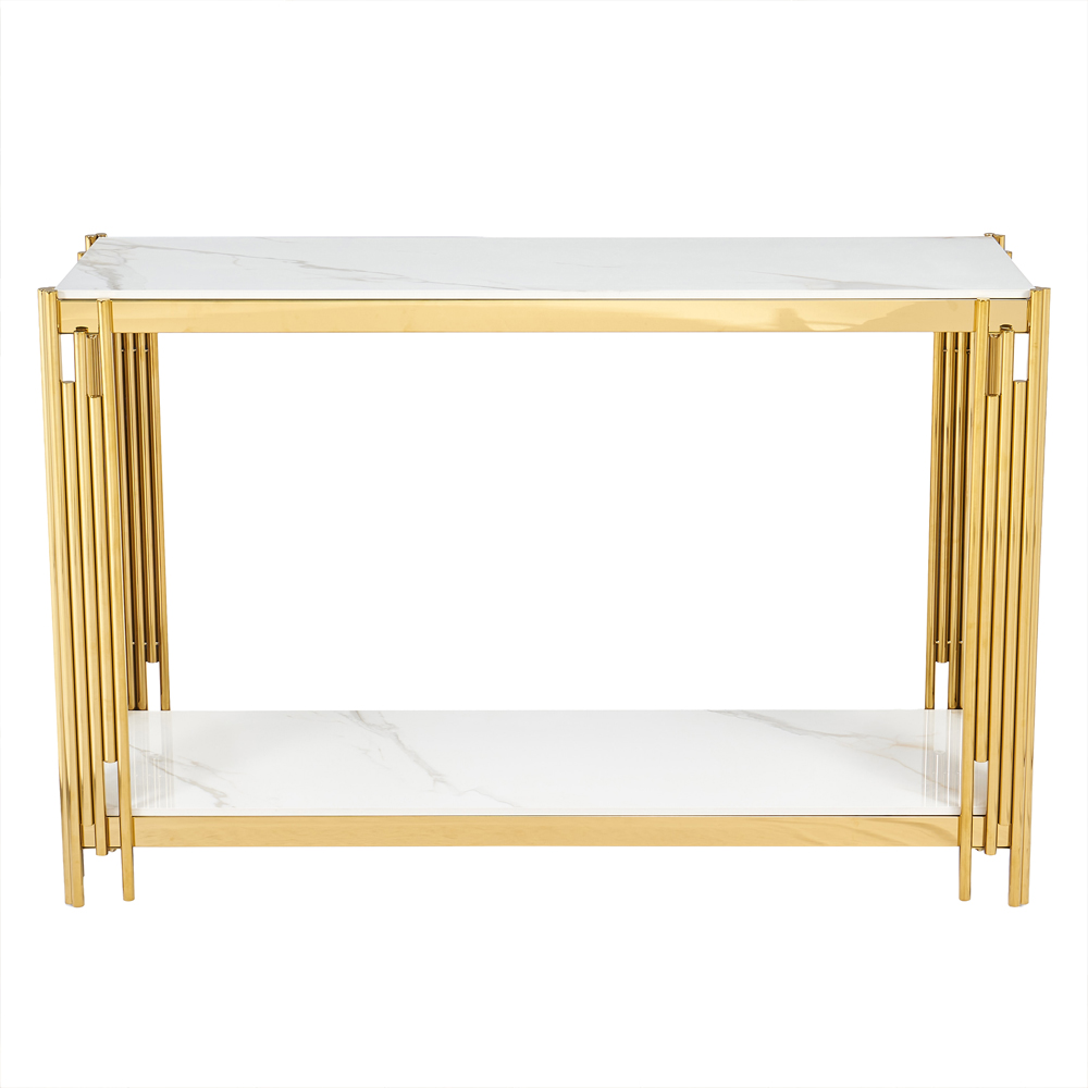 Bastia Grey Sintered Stone Top Console Table With Gold Stainless Steel Frame