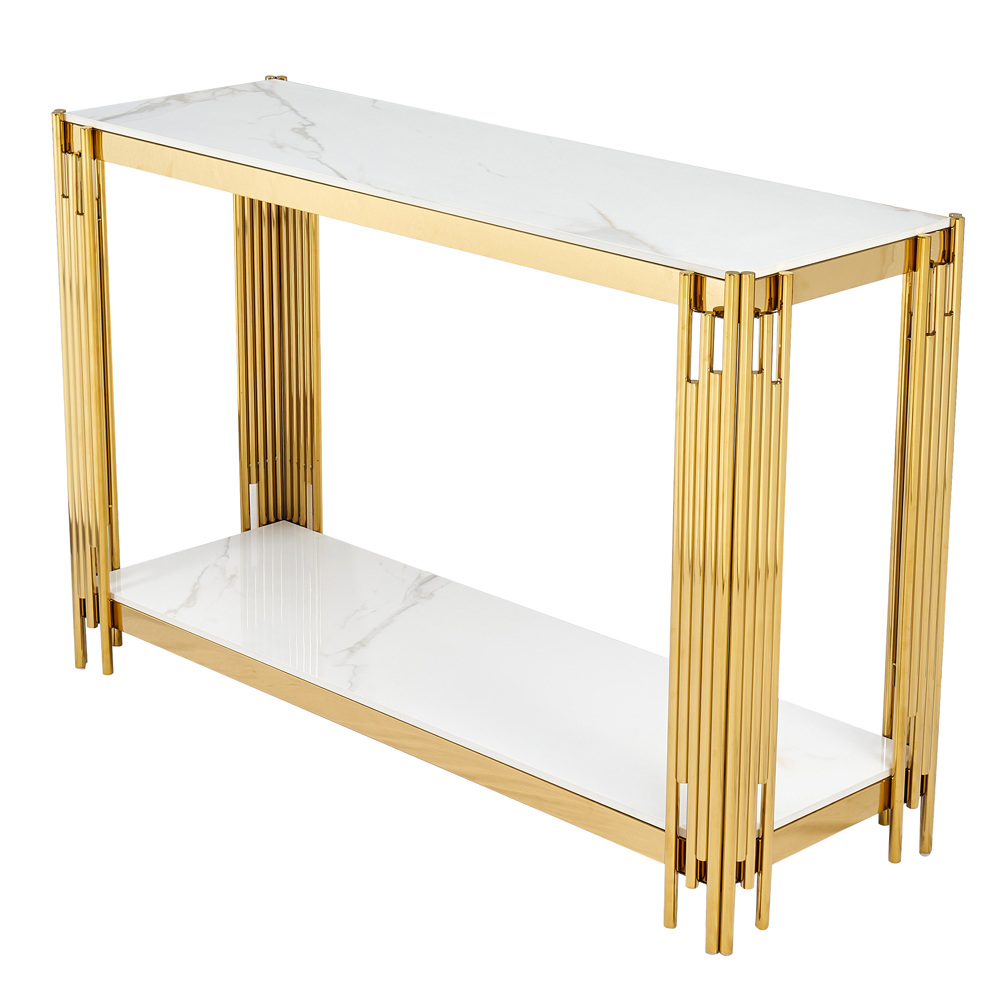 Bastia Grey Sintered Stone Top Console Table With Gold Stainless Steel Frame