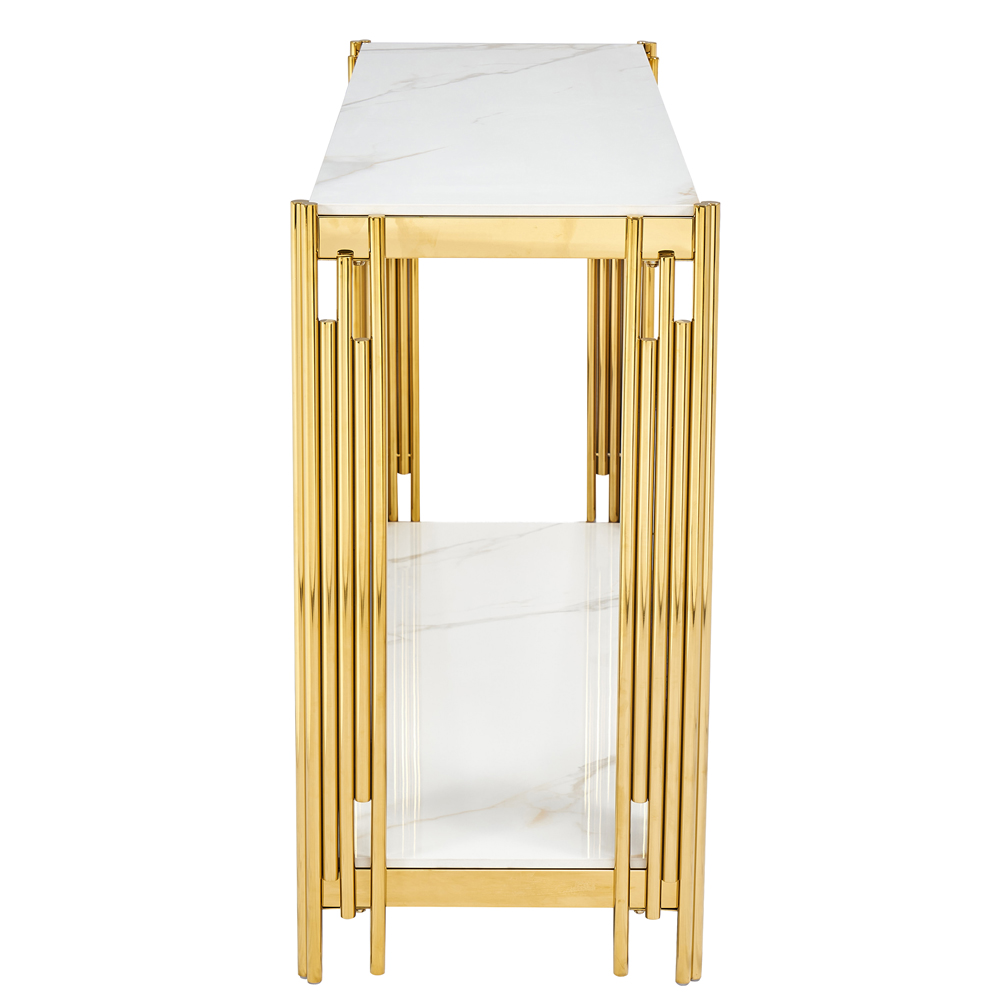 Bastia Grey Sintered Stone Top Console Table With Gold Stainless Steel Frame