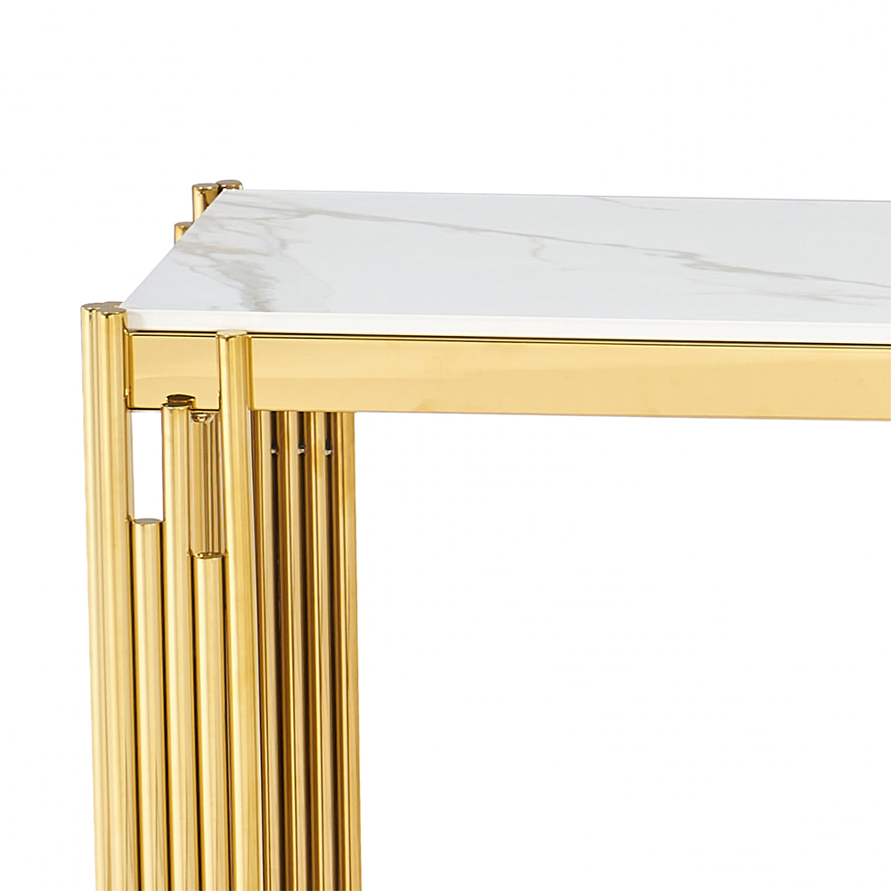 Bastia Grey Sintered Stone Top Console Table With Gold Stainless Steel Frame