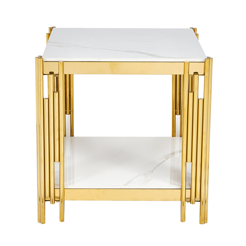 Bastia Grey Sintered Stone Top End Table With Gold Stainless Steel Frame