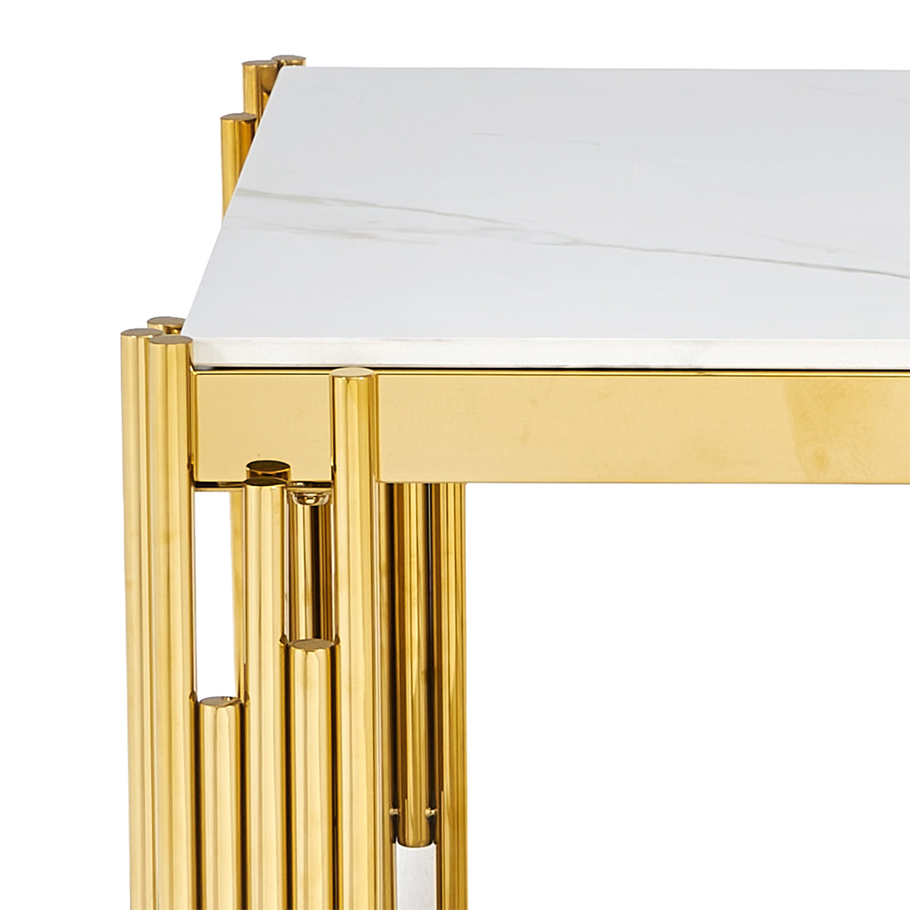 Bastia Grey Sintered Stone Top End Table With Gold Stainless Steel Frame