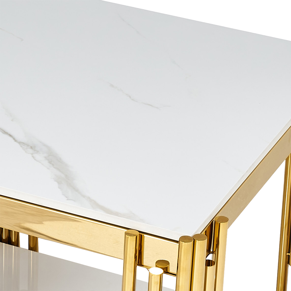 Bastia Grey Sintered Stone Top End Table With Gold Stainless Steel Frame