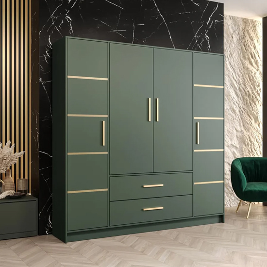 Bastia III Wooden Wardrobe With 4 Doors 2 Drawers In Green_Discontinued