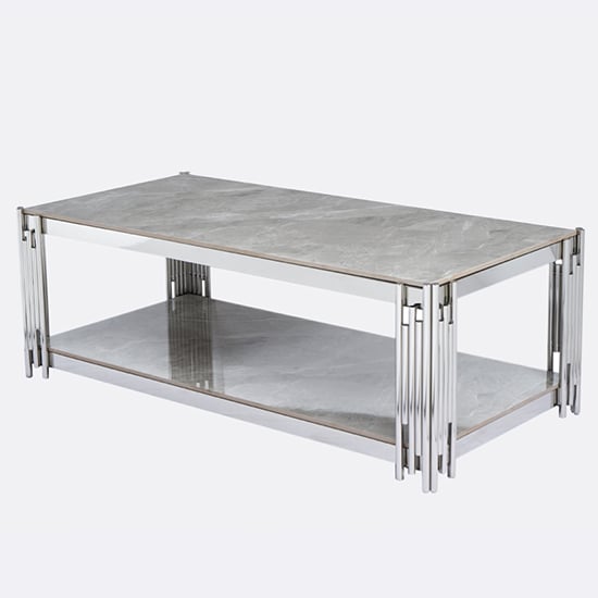 Product photograph of Bastia Sintered Stone Coffee Table In Grey With Chrome Frame from Furniture in Fashion